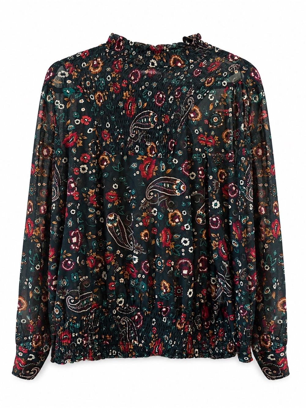Floral Paisley Long-Sleeve Blouse - Black